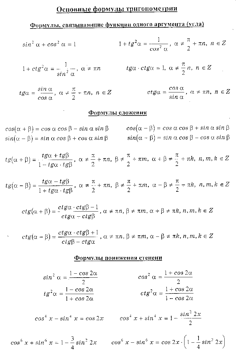 Тригонометрия экзамен. Формулы тригонометрические формулы основные. Основные тригонометрические формулы cos2. Тригонометрические формулы cos^2. Основные тригонометрические формулы 9 класс.